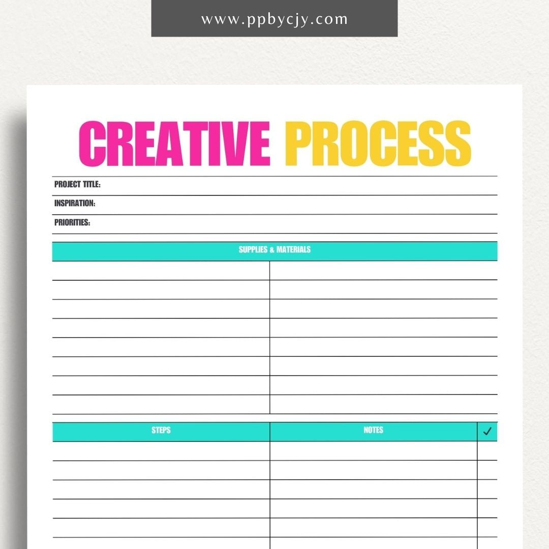 Creative Process Printable Template – Digital download for tracking ideas, planning projects, and managing creative workflows