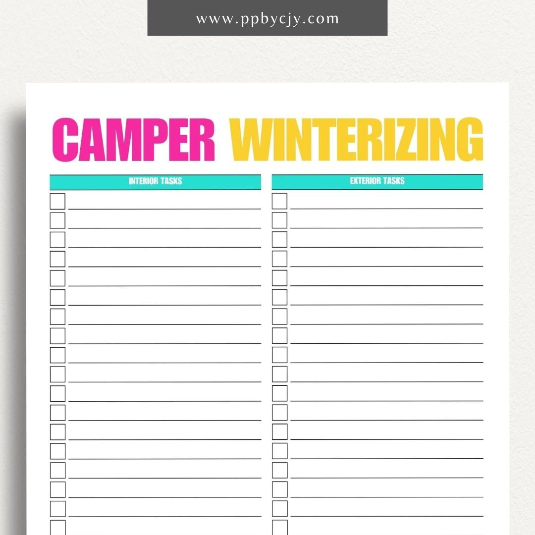 Camper Winterizing Sheet Printable Template – Digital Download for Organizing and Tracking Winterizing Tasks for Campers