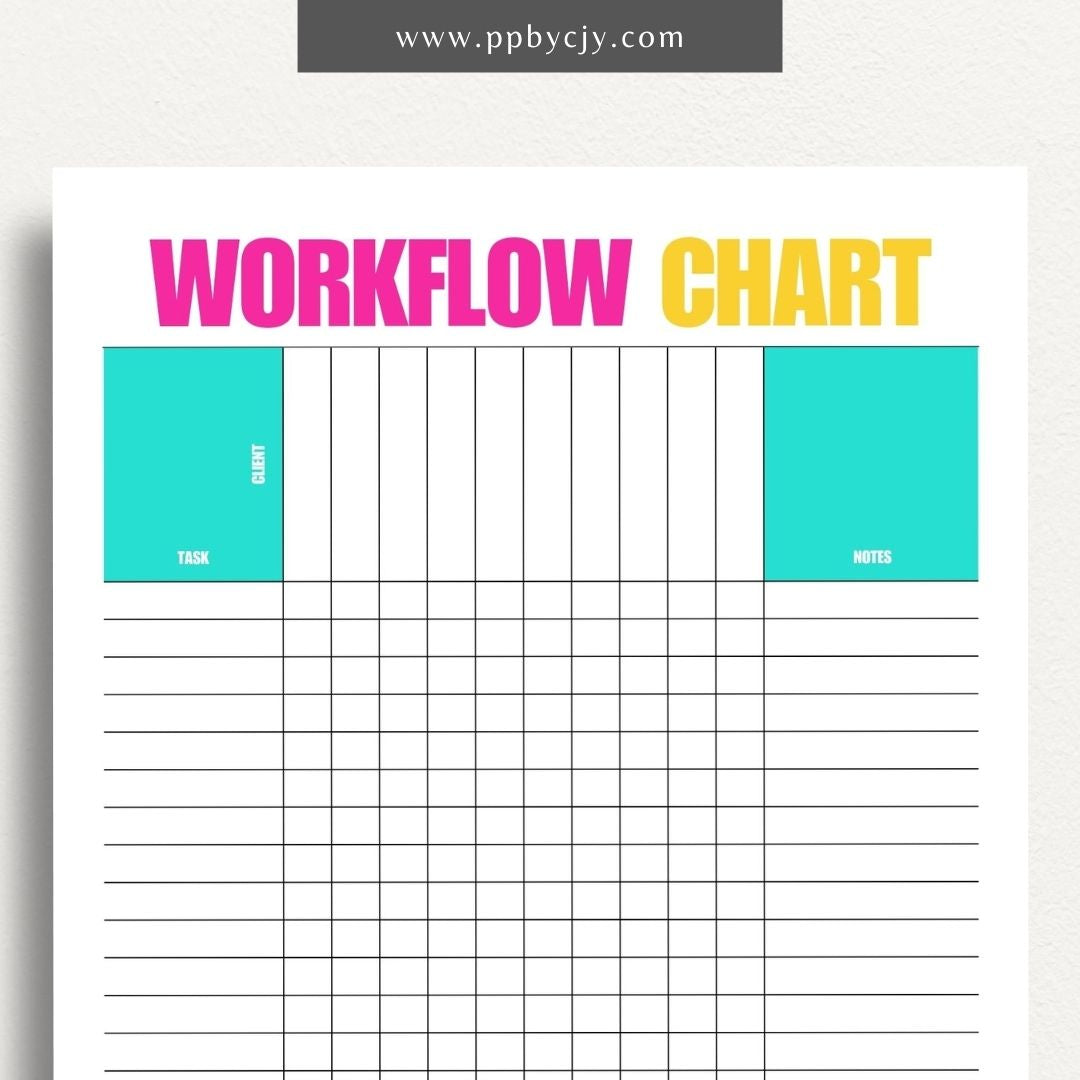 Workflow Chart Printable Template – Digital download for creating and managing process flow diagrams, task management, and project workflows