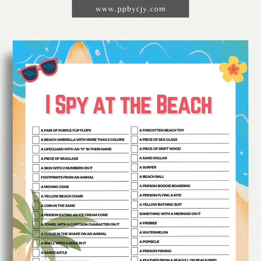 Beach Scavenger Hunt Printable Template – Digital Download for Fun Beach Activities and Exploration