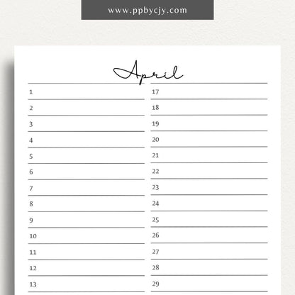 Perpetual Calendar Printable Template – Digital download for tracking birthdays, anniversaries, holidays, and year-round events.