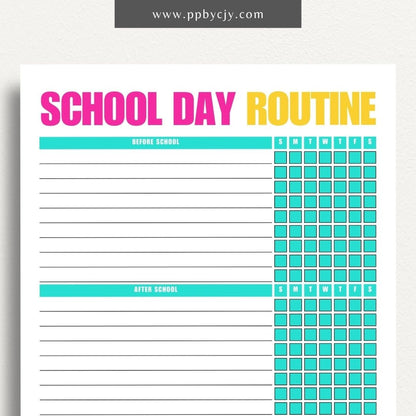 School Day Routine Tracker Printable Template – Digital download for managing school schedules, homework, and daily routines.