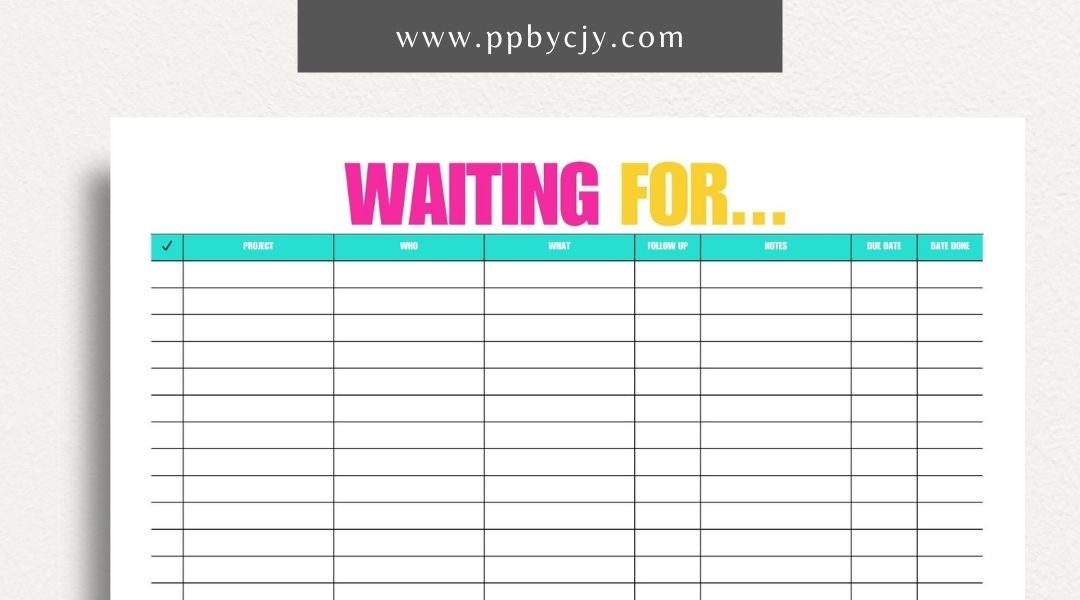 Waiting For Project Tracker Printable Template – Digital download for managing project tasks, deadlines, and progress.