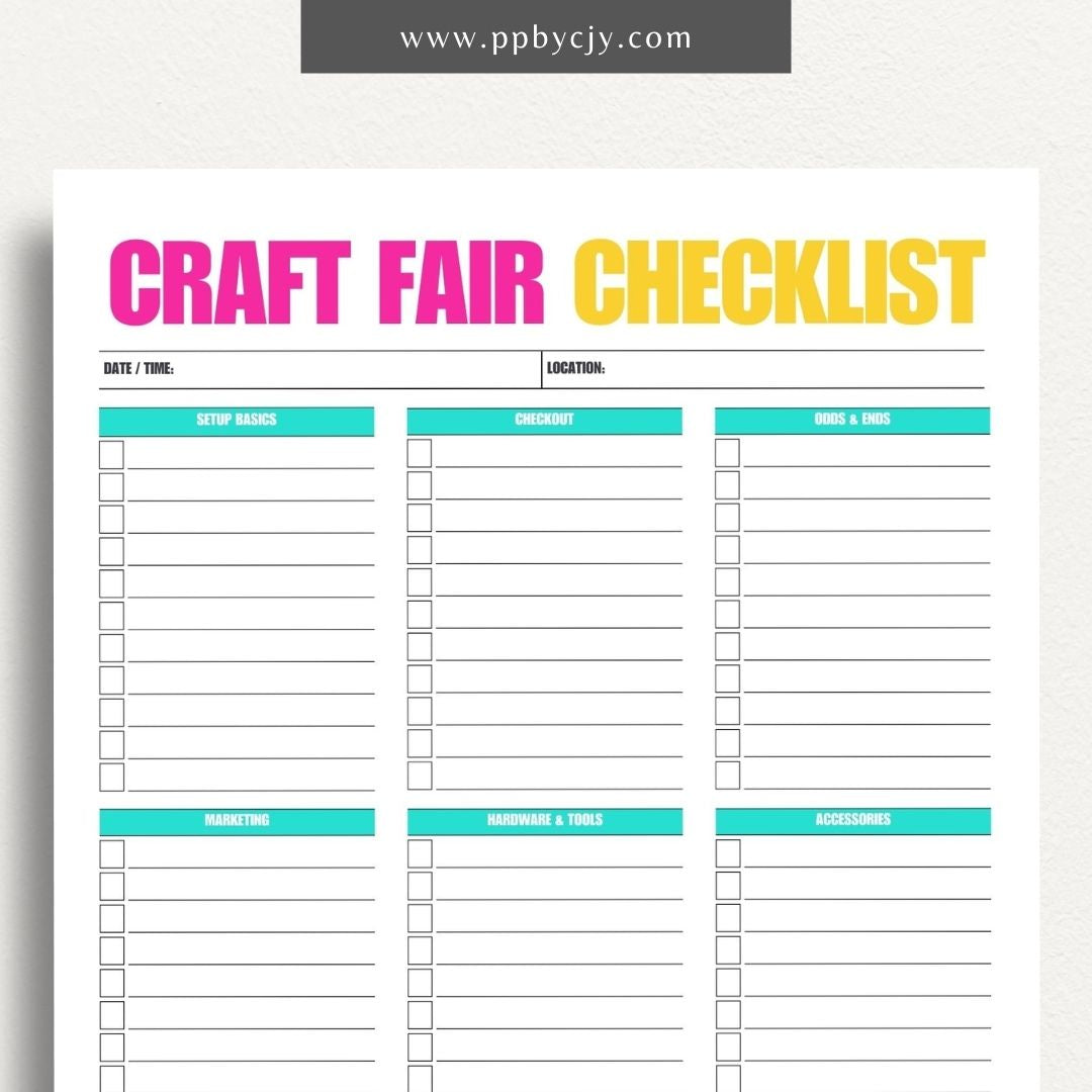 Craft Fair Checklist Printable Template – Digital Download for Preparing and Organizing Essentials for Craft Fair Participation