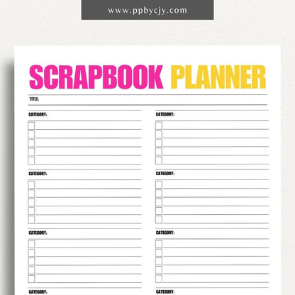 Scrapbook Planner Printable Template – Digital download for organizing and planning scrapbook projects, layouts, and materials