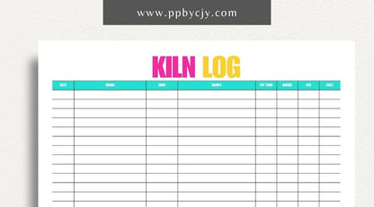 Kiln Log Printable Template – Digital download for tracking ceramic kiln operations, including firing schedules, temperatures, and kiln performance