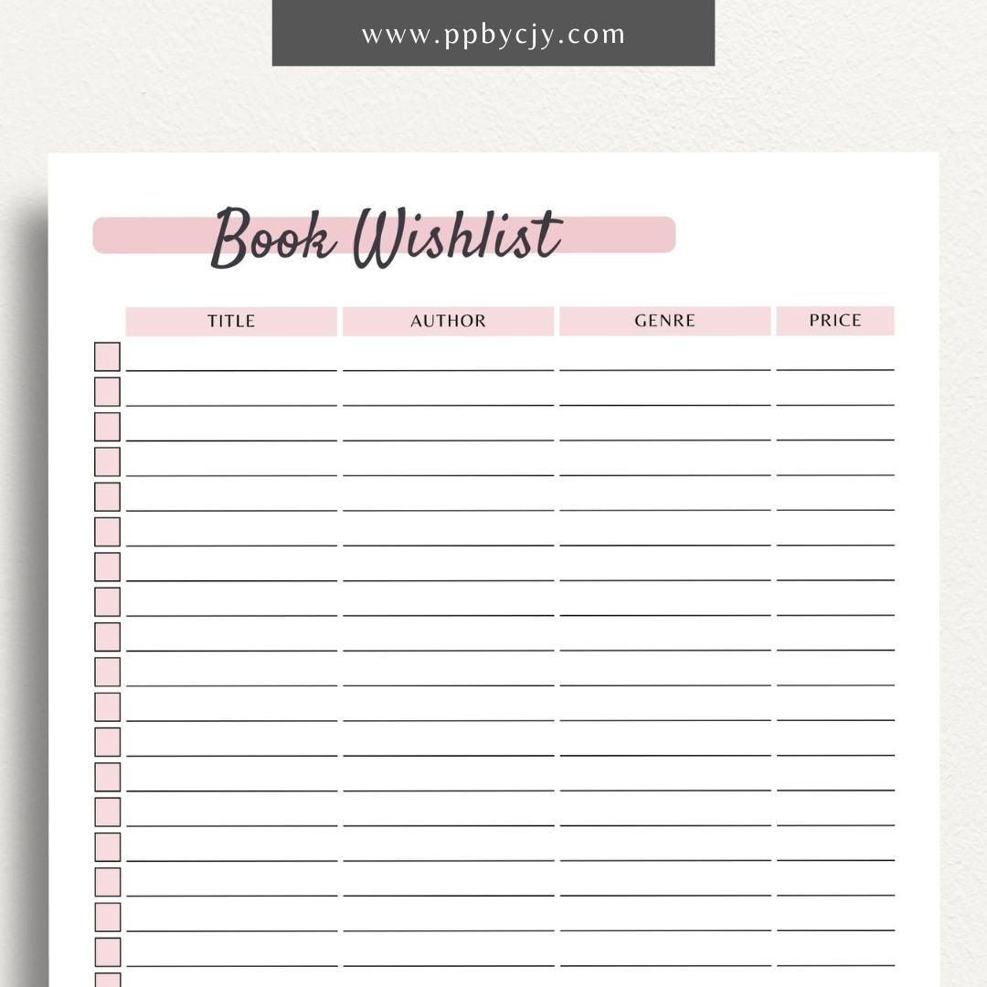 Book Reading Wish List Printable PDF Template