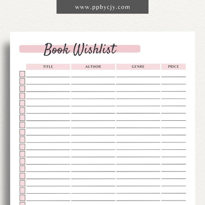 Book Reading Wish List Printable PDF Template
