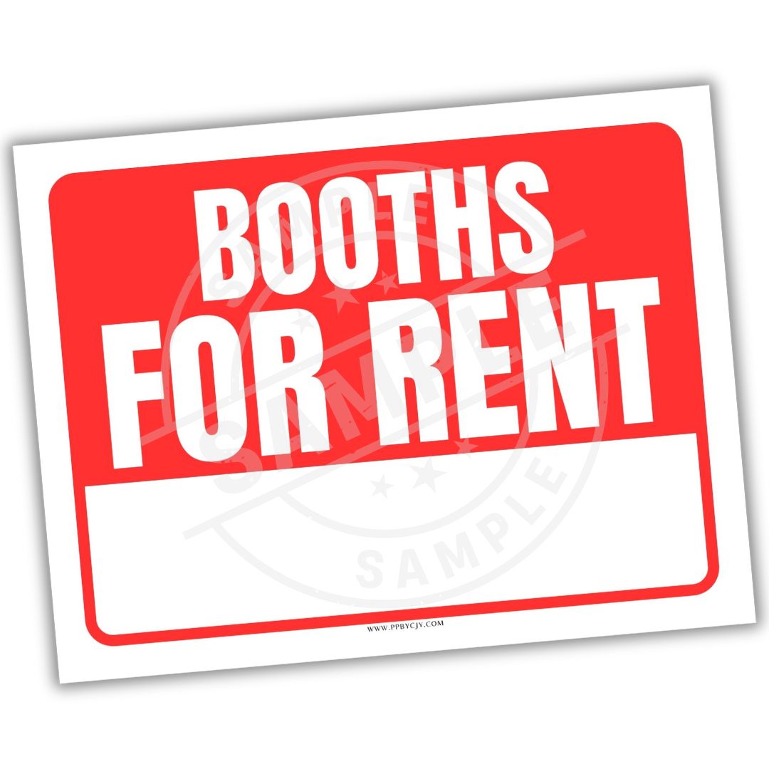 Red with Booth for Rent Sign | Printable Vendor Space Available Notice
