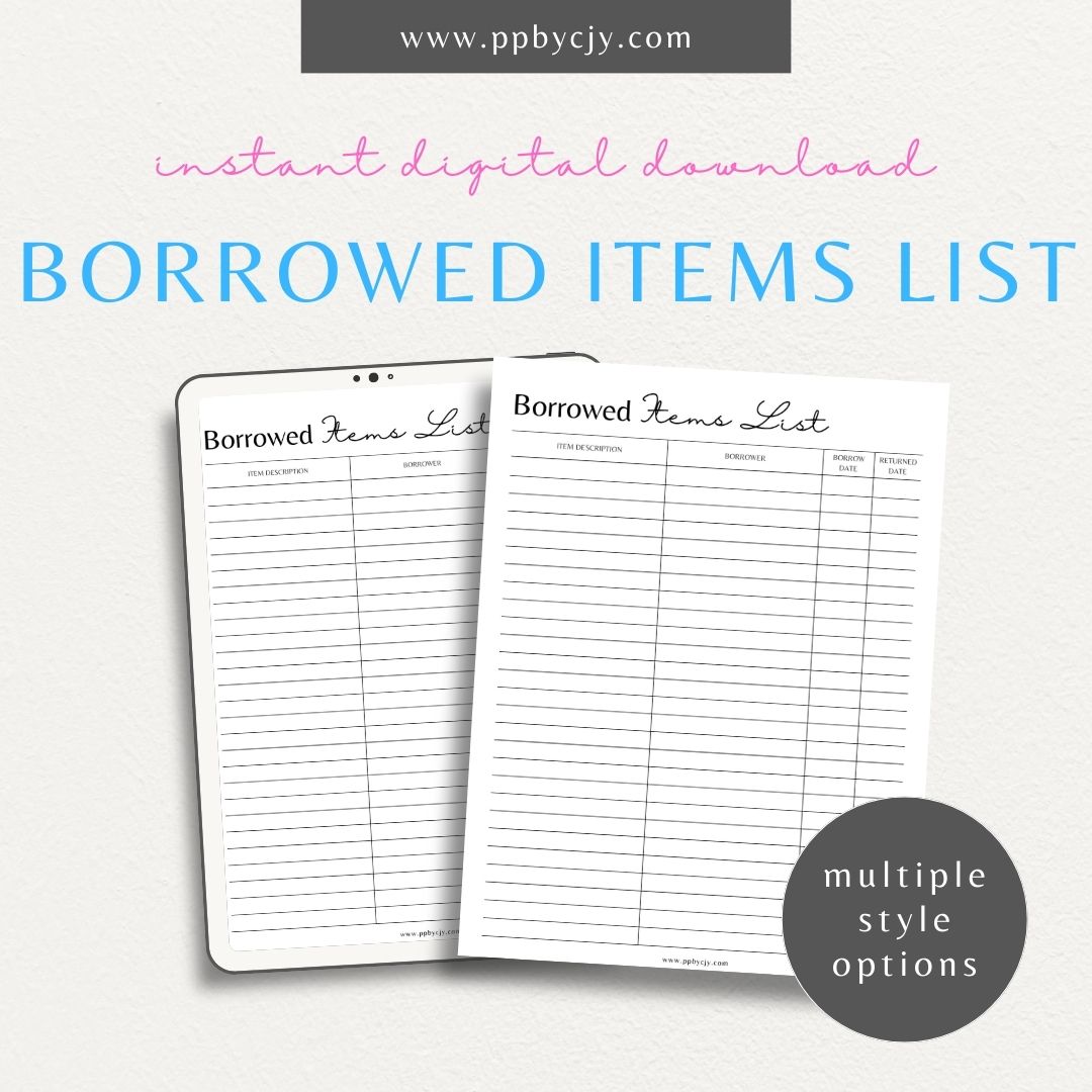 Borrowed Items List Printable: Track Borrowed Goods – Printable Pages ...