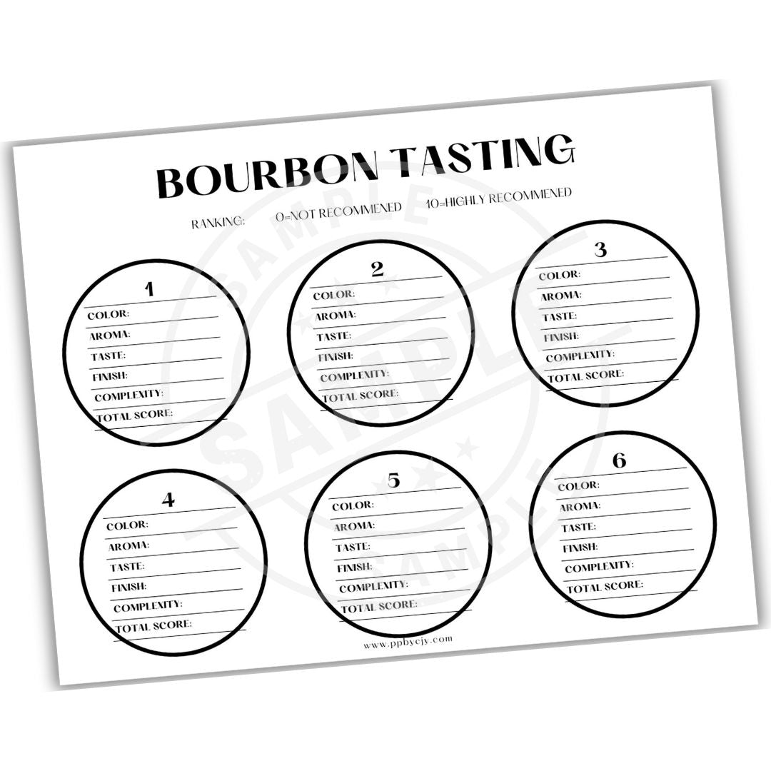 Bourbon tasting sheet with numbered circles for tasting notes on a white background

