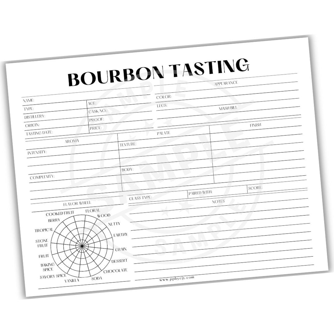 Bourbon tasting sheet with numbered circles for tasting notes on a white background

