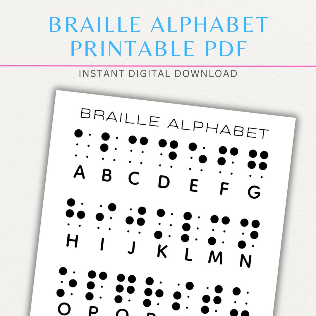 Printable Braille Alphabet Sheet featuring both uppercase and lowercase letters in Braille.

