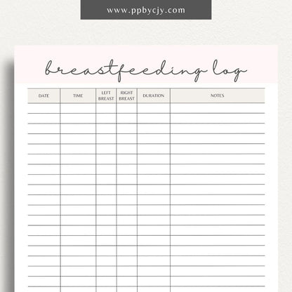 printable template page with columns and rows related to breastfeeding tracking