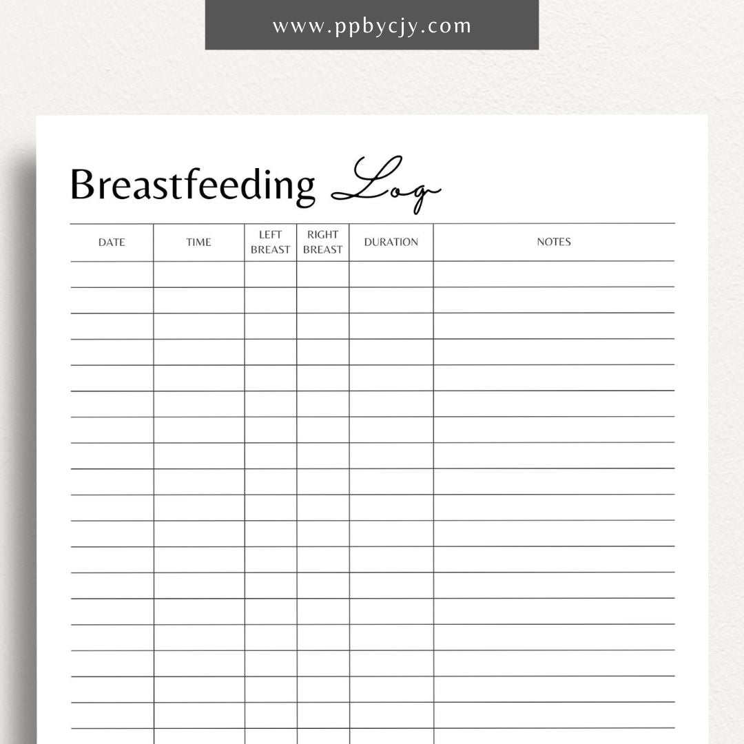 printable template page with columns and rows related to breastfeeding tracking