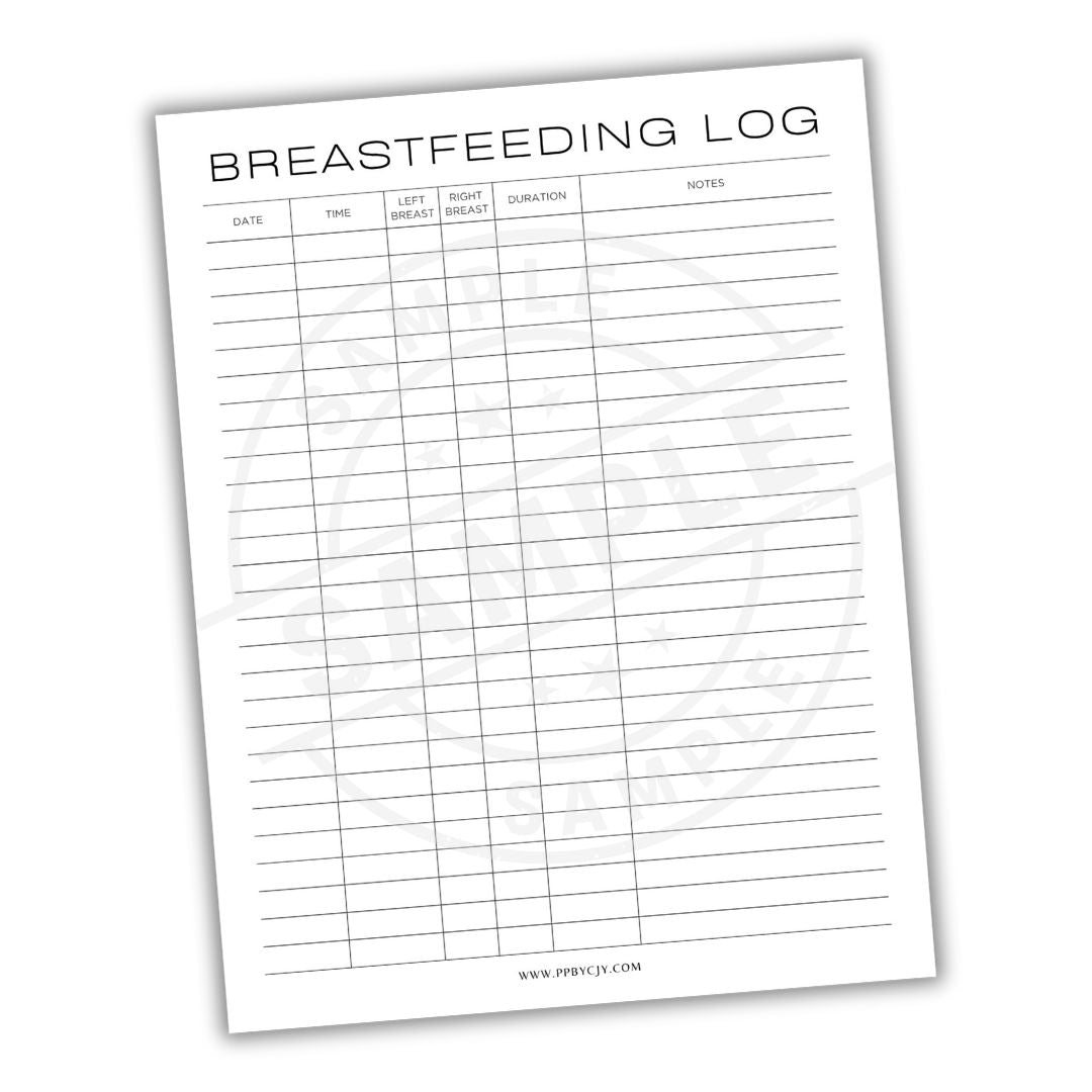 Breastfeeding log sheet on a white background