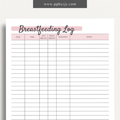 Breastfeeding Log Printable PDF Template