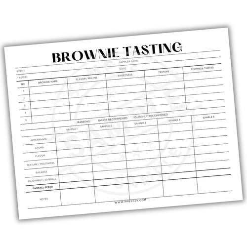 Brownie Sampler Tasting Scorecard Printable – Simple Notes & Ratings