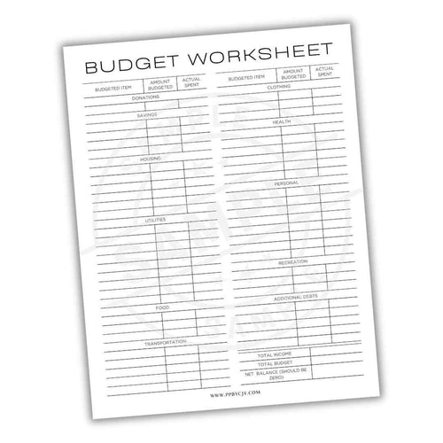 Budget Worksheet Printable PDF Template