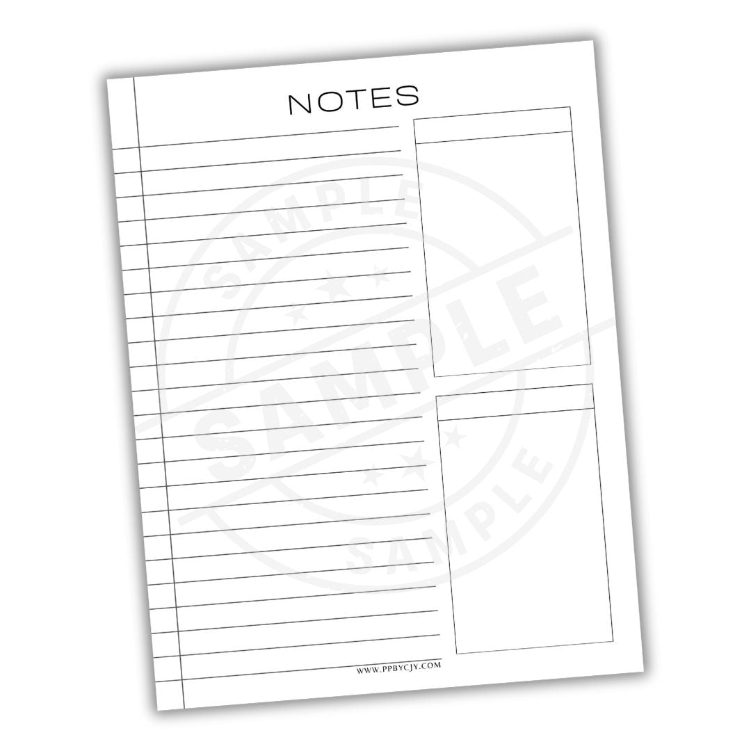 Notebook page with lined sections and geometric design on a white background