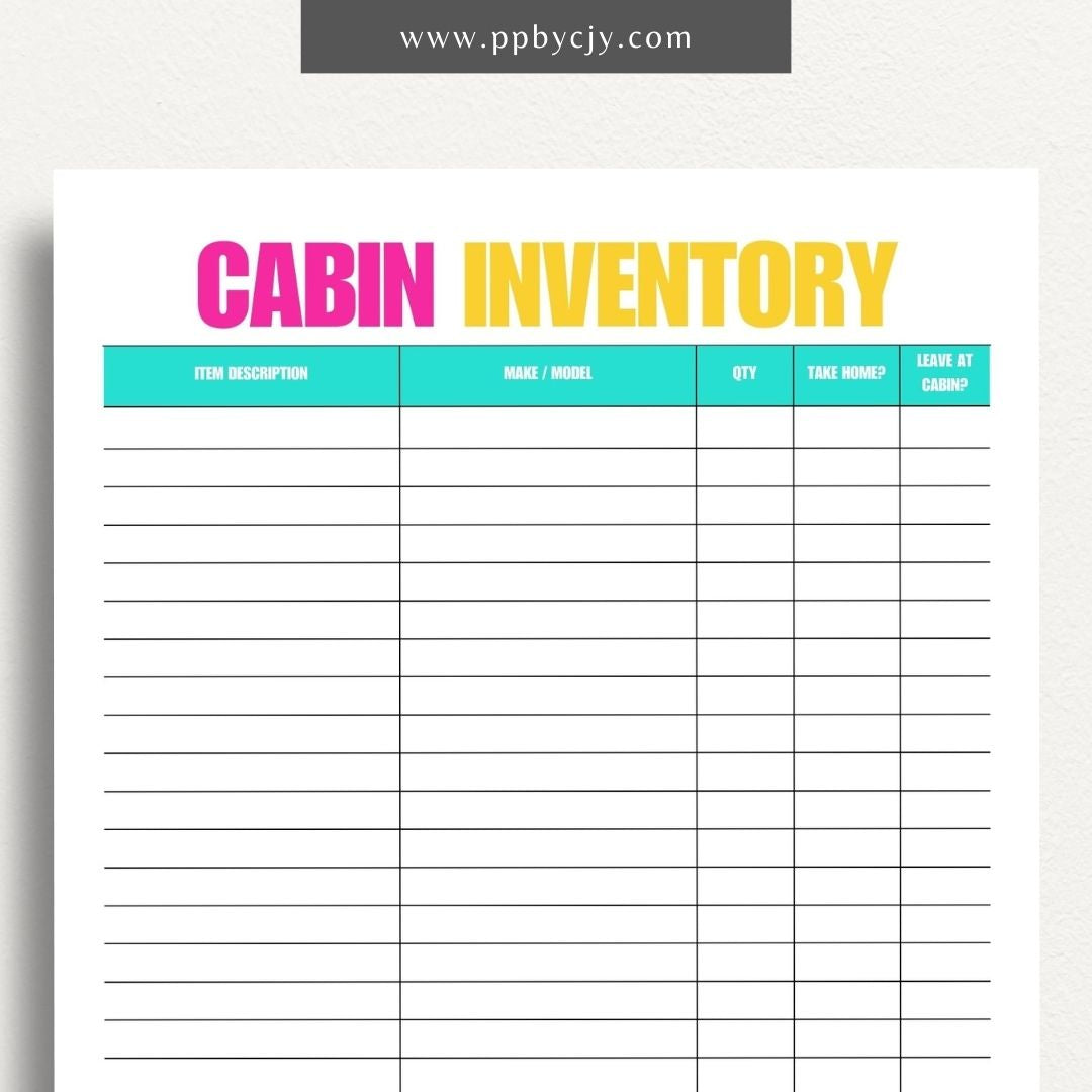 Cabin Home Inventory Printable Template – Digital Download for Organizing and Tracking Cabin Inventory