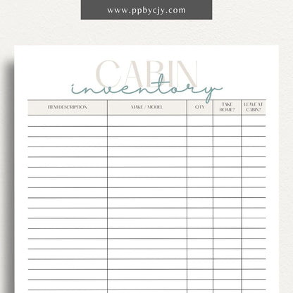 Cabin Home Inventory Printable Template – Digital Download for Organizing and Tracking Cabin Inventory