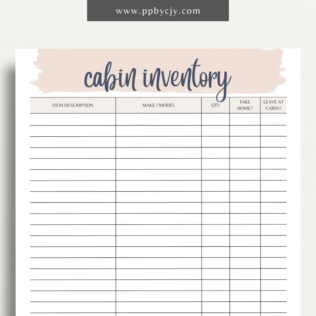 Cabin Home Inventory Printable Template – Digital Download for Organizing and Tracking Cabin Inventory