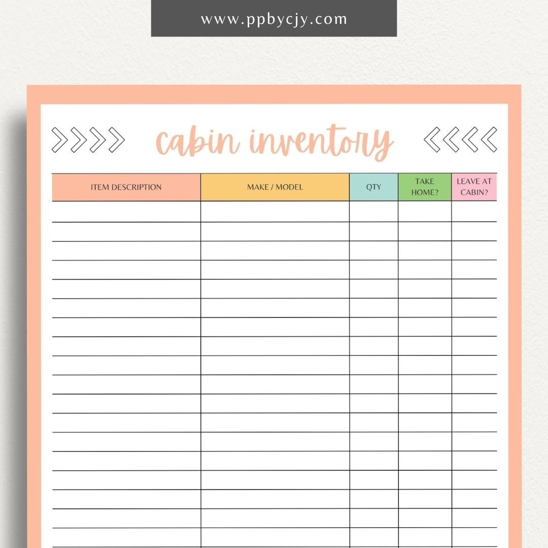 Cabin Home Inventory Printable Template – Digital Download for Organizing and Tracking Cabin Inventory