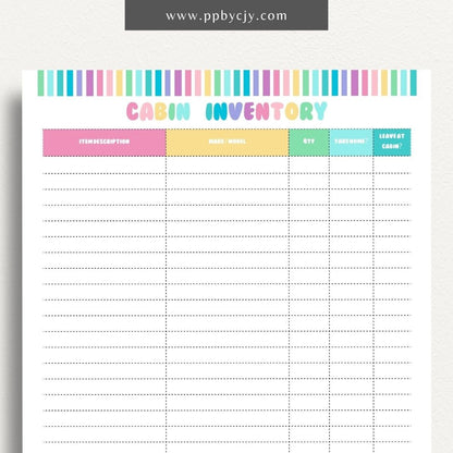 Cabin Home Inventory Printable Template – Digital Download for Organizing and Tracking Cabin Inventory