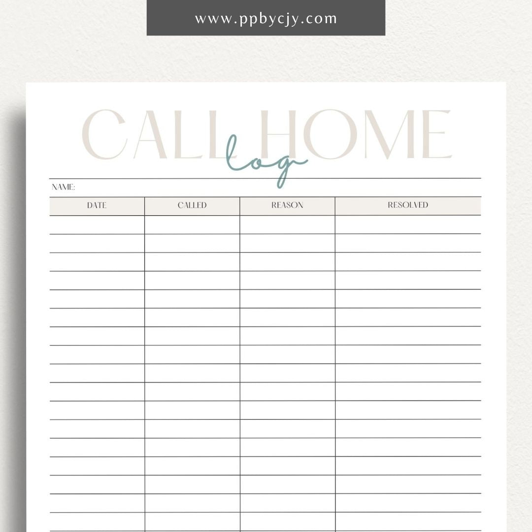 Teacher call home communication log printable template with columns for date, student name, and notes