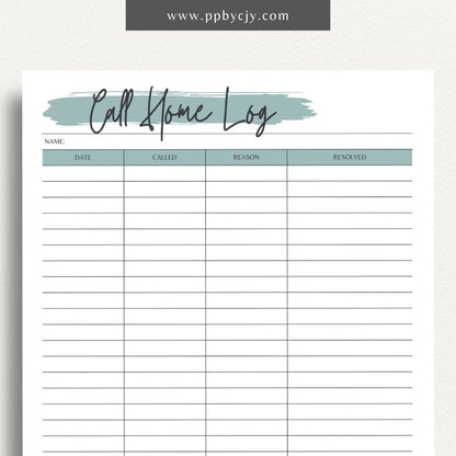 Teacher call home communication log printable template with columns for date, student name, and notes