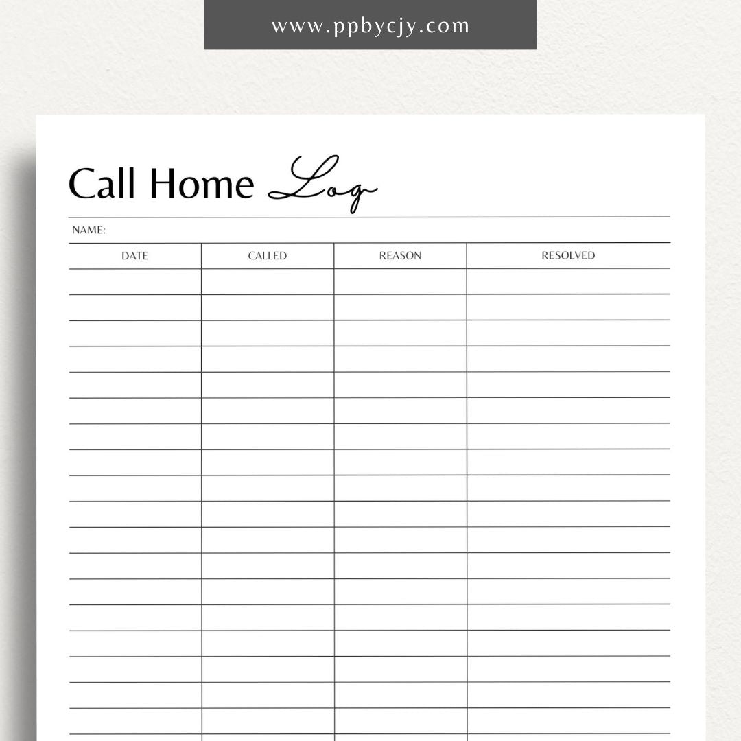 Teacher call home communication log printable template with columns for date, student name, and notes