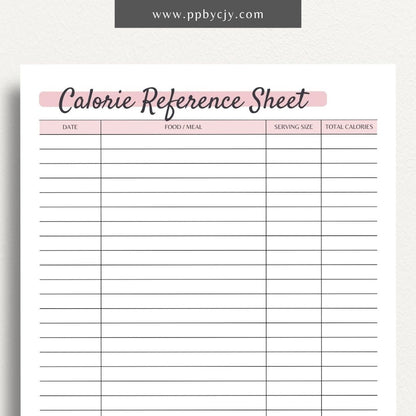 Calorie Counting Reference Sheet Printable PDF Template