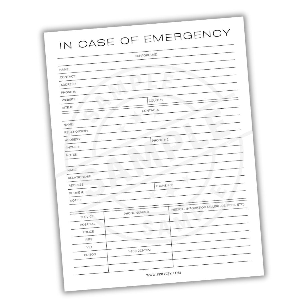 Emergency contact form on a white background