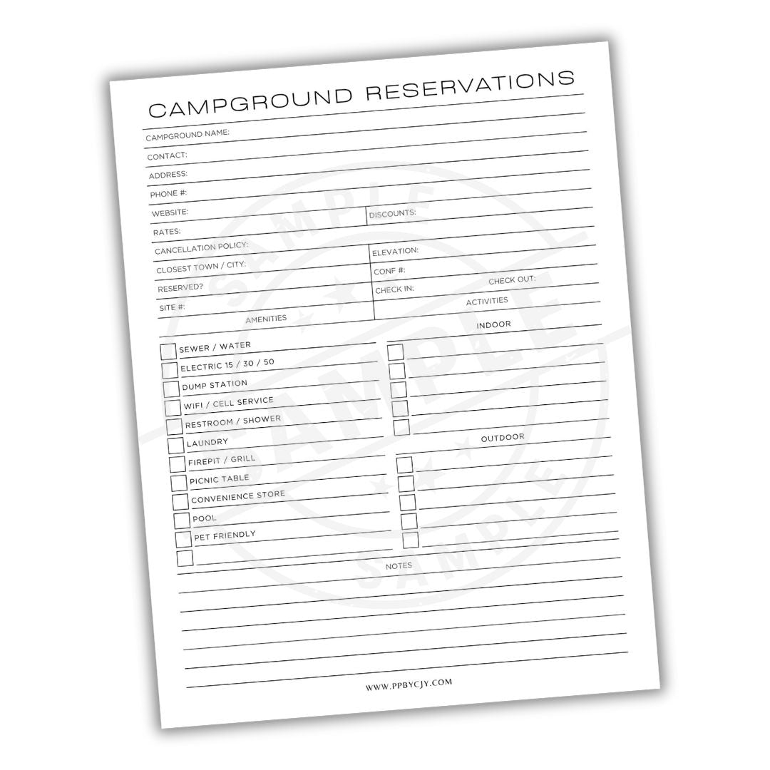 Campground reservations form on a white background