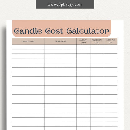 Candle Cost Calculator Printable Template – Digital Download for Tracking and Calculating Costs of Candle Production