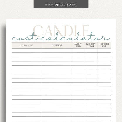 Candle Cost Calculator Printable Template – Digital Download for Tracking and Calculating Costs of Candle Production