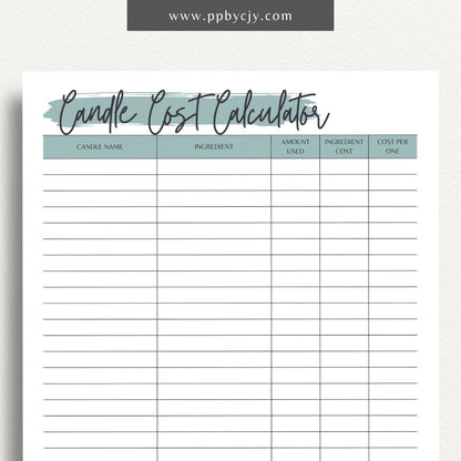 Candle Cost Calculator Printable Template – Digital Download for Tracking and Calculating Costs of Candle Production