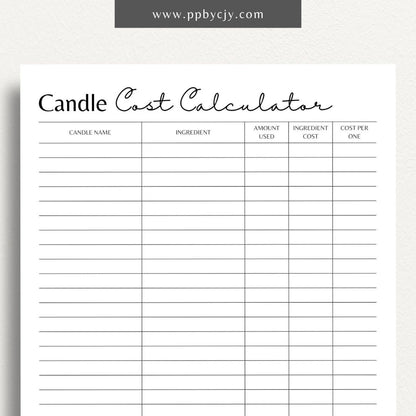 Candle Cost Calculator Printable Template – Digital Download for Tracking and Calculating Costs of Candle Production