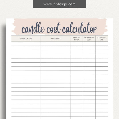 Candle Cost Calculator Printable Template – Digital Download for Tracking and Calculating Costs of Candle Production