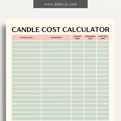 Candle Cost Calculator Printable Template – Digital Download for Tracking and Calculating Costs of Candle Production