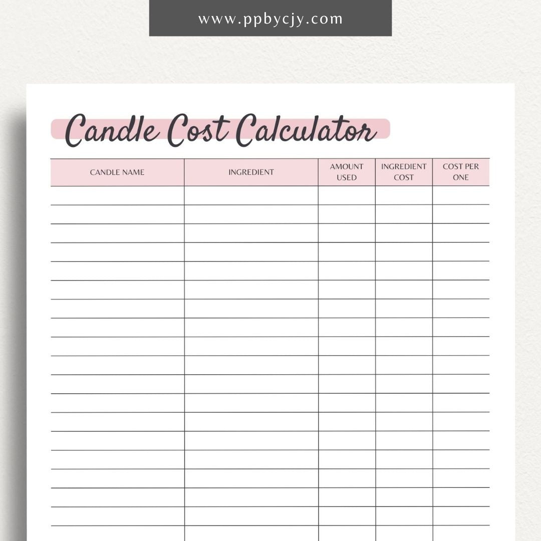 Candle Making Cost Calculator Printable PDF Template
