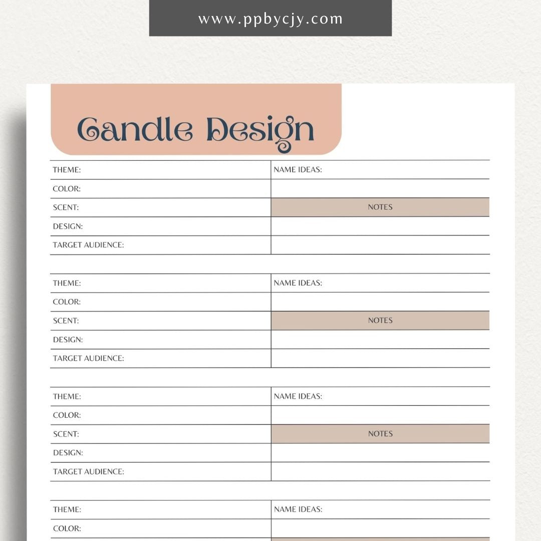 Candle Maker Design Planner Printable Template – Digital Download for Organizing and Planning Candle Designs and Creations