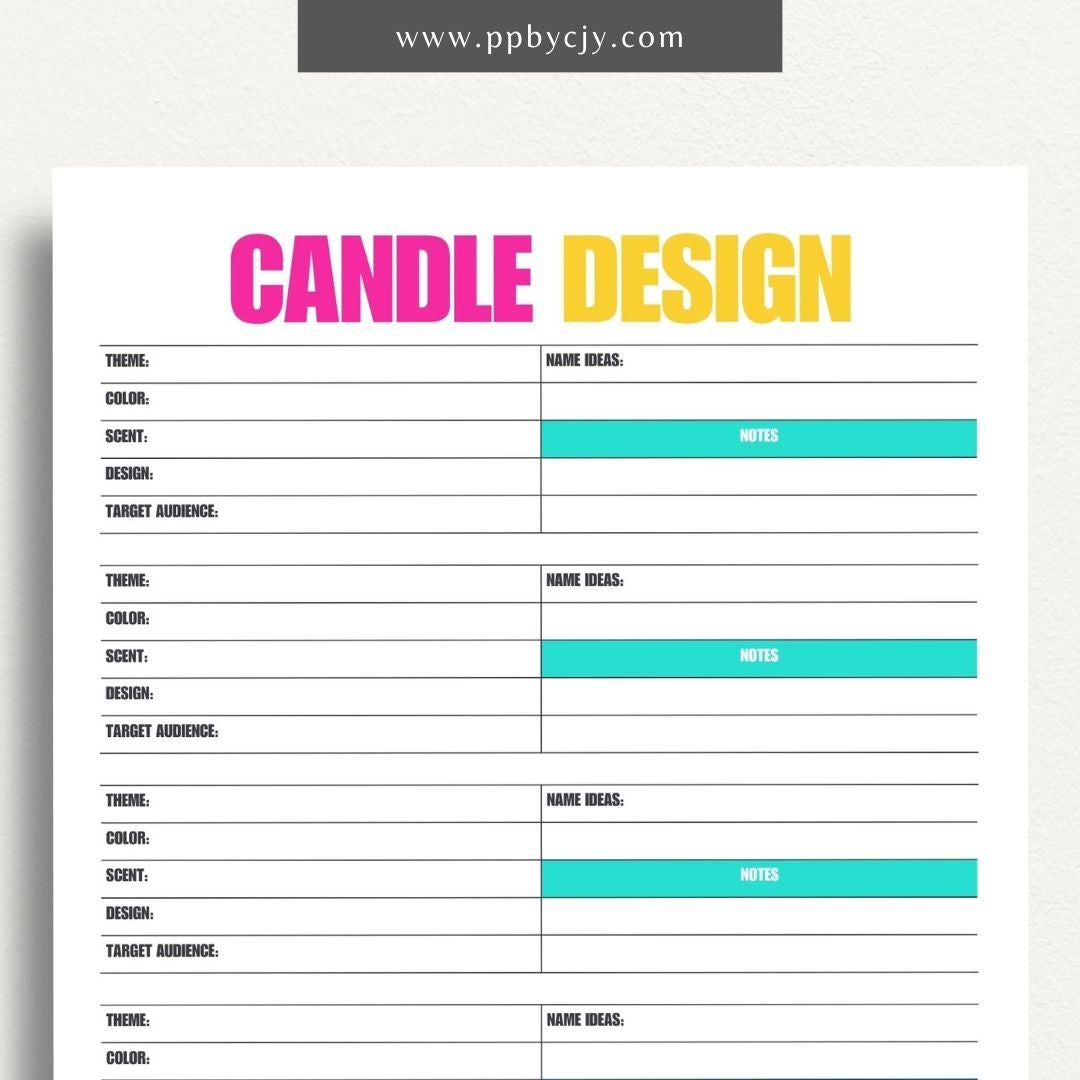 Candle Maker Design Planner Printable Template – Digital Download for Organizing and Planning Candle Designs and Creations