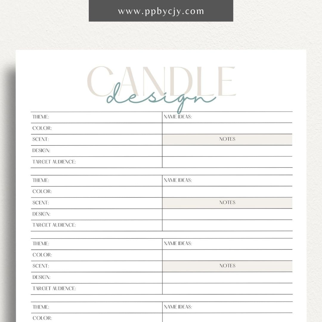 Candle Maker Design Planner Printable Template – Digital Download for Organizing and Planning Candle Designs and Creations