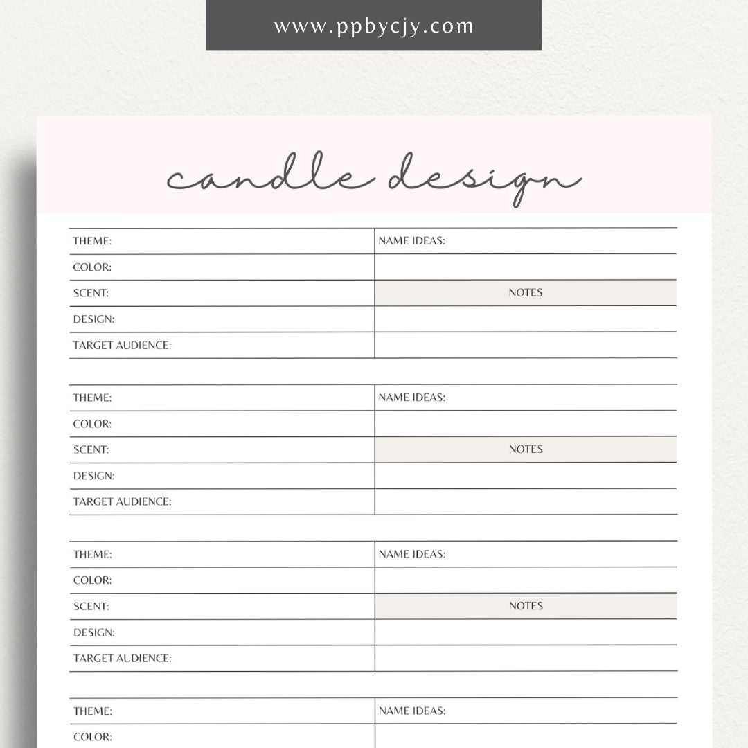 Candle Maker Design Planner Printable Template – Digital Download for Organizing and Planning Candle Designs and Creations