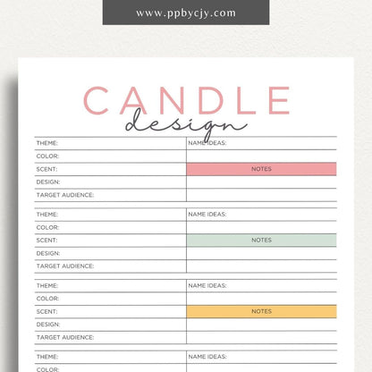 Candle Maker Design Planner Printable Template – Digital Download for Organizing and Planning Candle Designs and Creations