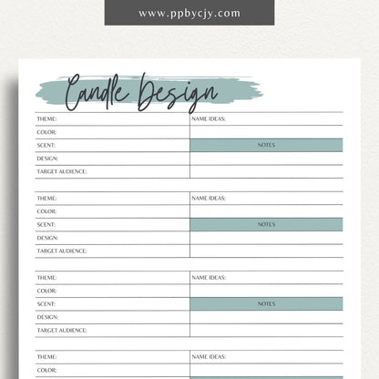 Candle Maker Design Planner Printable Template – Digital Download for Organizing and Planning Candle Designs and Creations