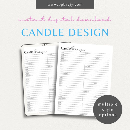 Candle Maker Design Planner Printable Template – Digital Download for Organizing and Planning Candle Designs and Creations