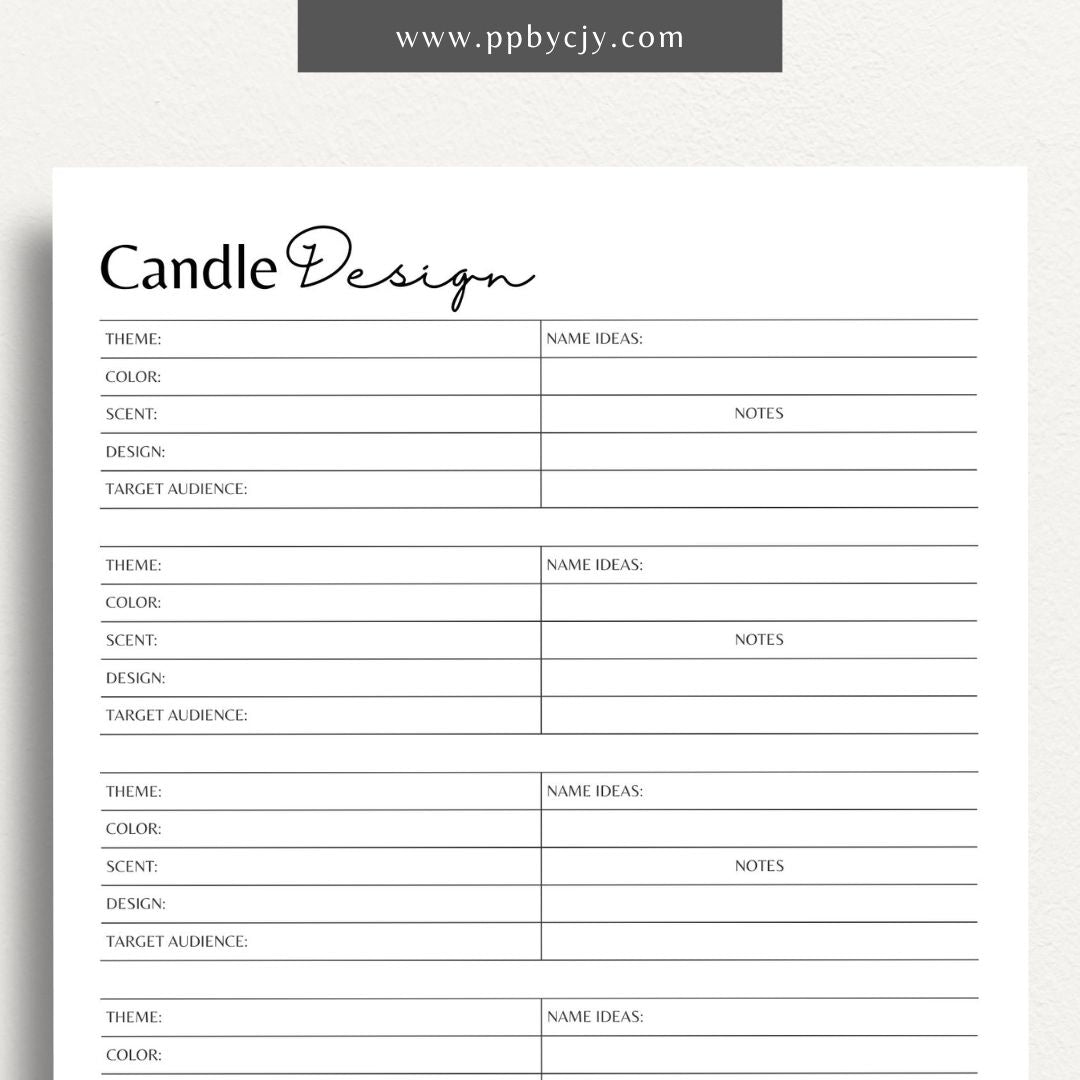 Candle Maker Design Planner Printable Template – Digital Download for Organizing and Planning Candle Designs and Creations